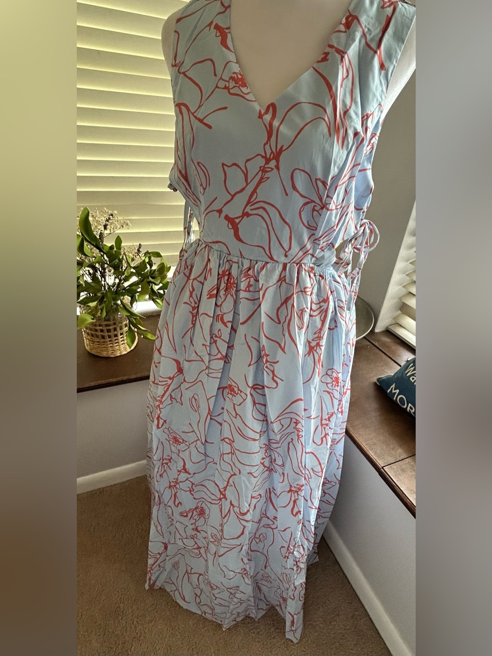 Made me in Santorini Light Blue & Coral V-Neck Maxi Dress